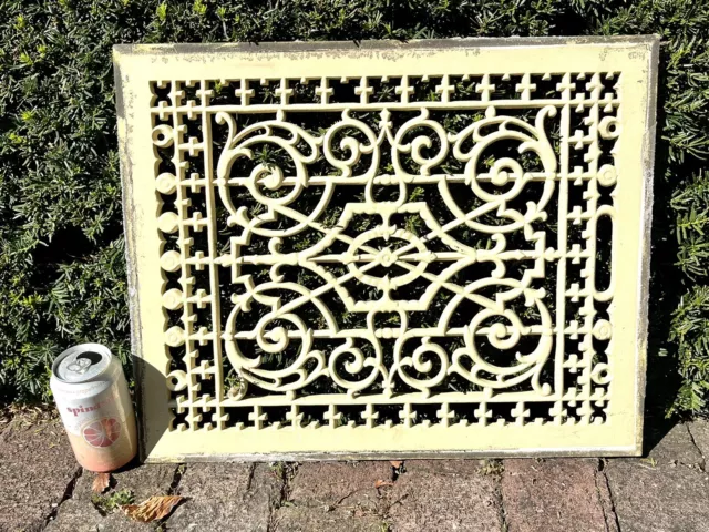 Large CAST IRON GRATE Ornate Victorian Furnace HEAT Antique WhiteWindow Vent #67