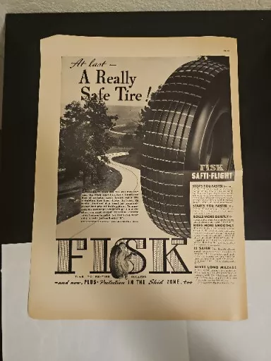 Vintage One Page Ad For Fisk Safti-Flight Tires From 1937