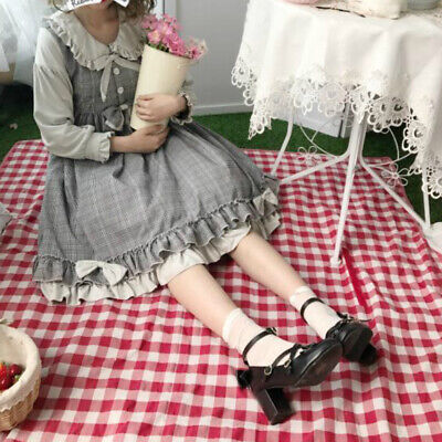 Donne Ragazze Abito lolita giapponese KAWAII Ruffle Bowknot Dolce con motivo a Plaid check Carino