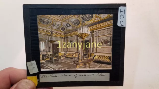 ICU HISTORIC Magic Lantern GLASS Slide ROME INTERIOR OF TORLONIA'S PALACE