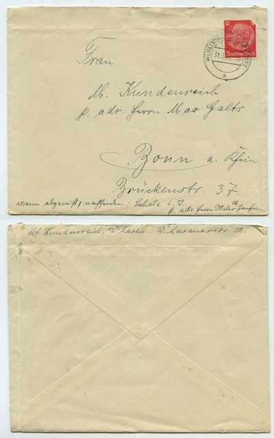 88464 - Brief - Wilhelmshaven-Rüstringen 31.3.1937 nach Bonn - mit Inhalt