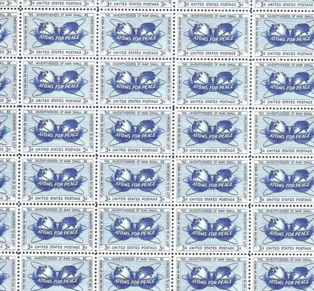 Atoms for Peace Full Mint Sheet of 50 Stamps #1070 3 cent MNH OG