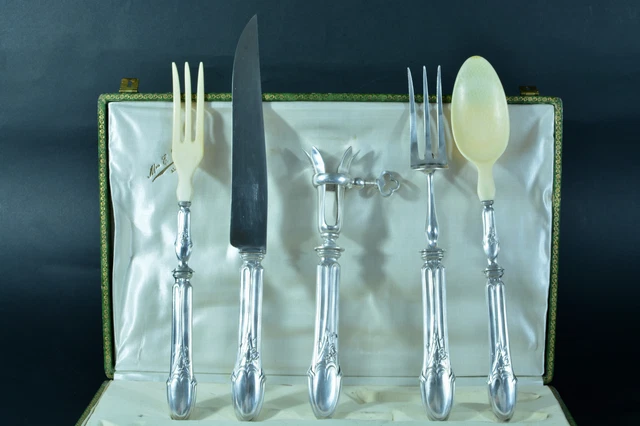 Service à salade vintage SFAM en métal argenté avec coffret - Arts de la table