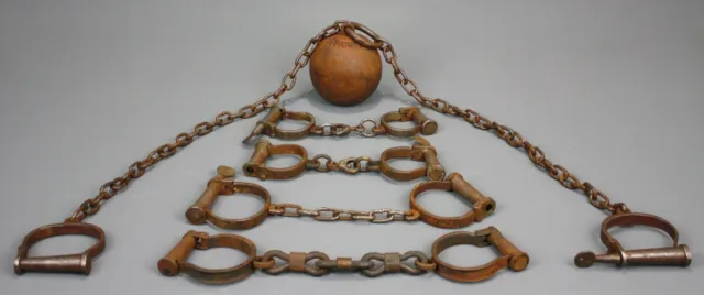 Iron Ball & Chain w/ Handcuffs, Leavenworth Prison Kansas, Restraint/Shackle Lot