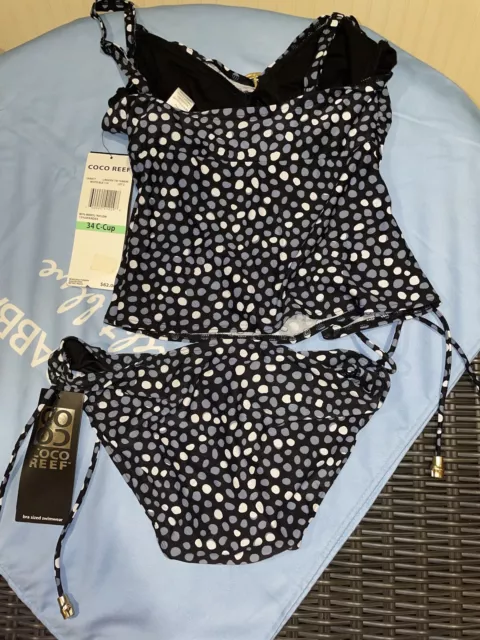 NEW 34C-CUP COCO REEF Lingerie TW Tankini 2-piece Polka Dot Pebble Swimsuit $62.