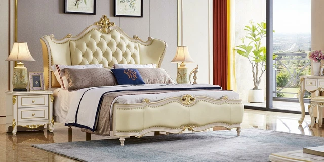 Luxe Chesterfield Complet Chambre Lit Table de Chevet 3tlg. Set Lits Cuir
