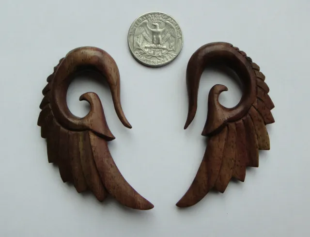 Pair Organic ANGEL WINGS Sono Wood Spirals Expander Taper Ear Plugs (8G-00G W67)