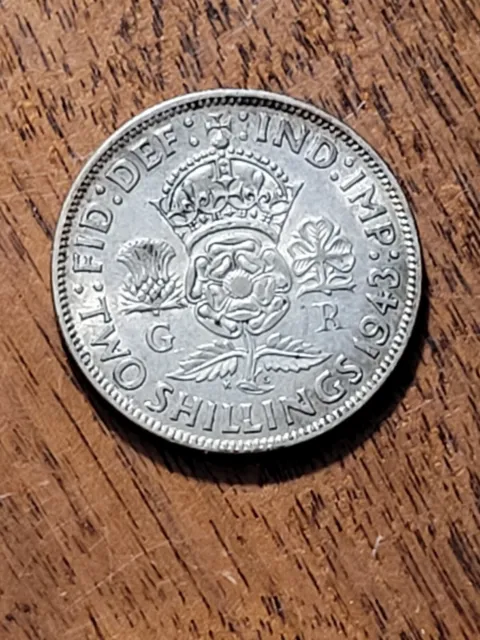 Great Britain 2 Shillings coin, 1943. KM# 855, .500 silver. King George VI.