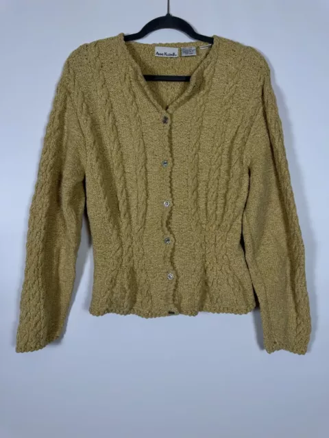 AK Anne Klein Women’s Knit Sweater Size Large Long Sleeves Beige Cable Rope Knit