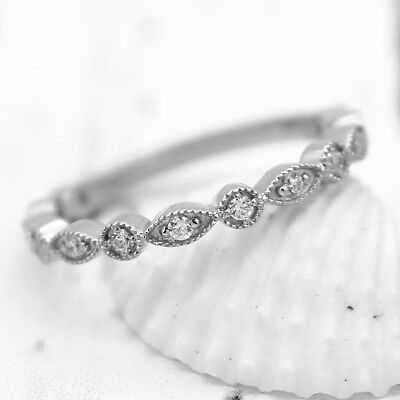 Round Natural Diamond Half Eternity Band Stackable 14Kt Solid Wh Meaniful Gift