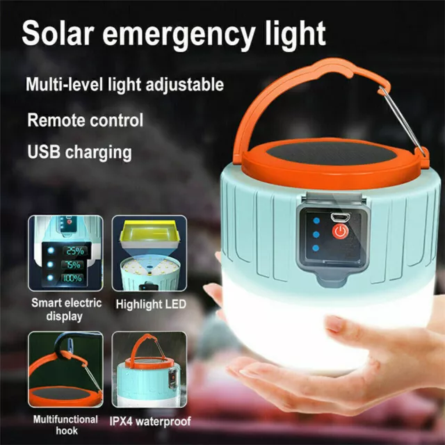 Solar LED Lantern Torch Lamp USB Rechargeable Camping Tent Light Outdoor Lamp