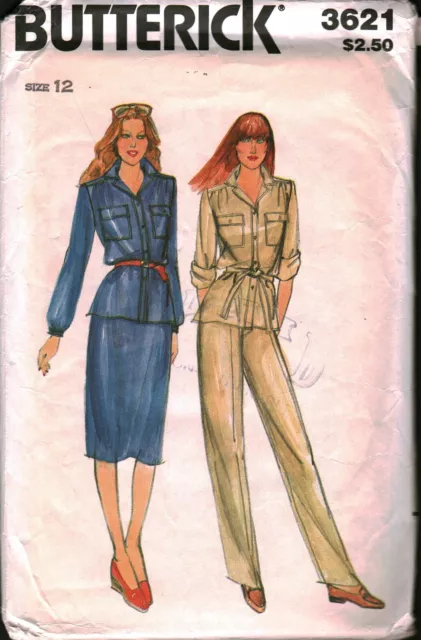 3621 Vintage Butterick Sewing Pattern Misses Loose Fitting Jacket Skirt Pants 12