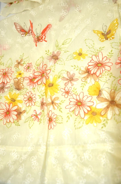 Butterfly Semi Sheer Curtain Panels 8 pc Set Valance Vtg 1960s 1970s Floral