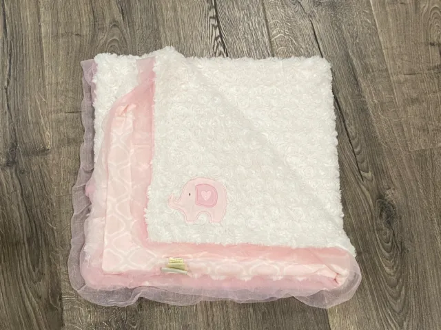 Kyle & Deena Pink White Fur Baby Girl Blanket With Tulle Ruffles Elephant 2015