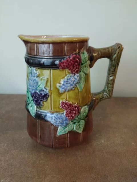 Antique Victorian, Treacle Glazed, Majolica Jug With Lilac's, Approx 1.5 Pints