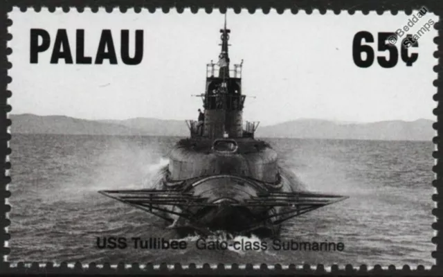 USS TULLIBEE SS-284 WWII US Navy Gato-Class Submarine Warship Stamp (2015 Palau)