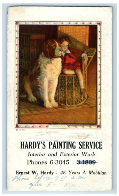 c1920's Hardy's Painting Service St. Bernard Dog Boy Child Blotter