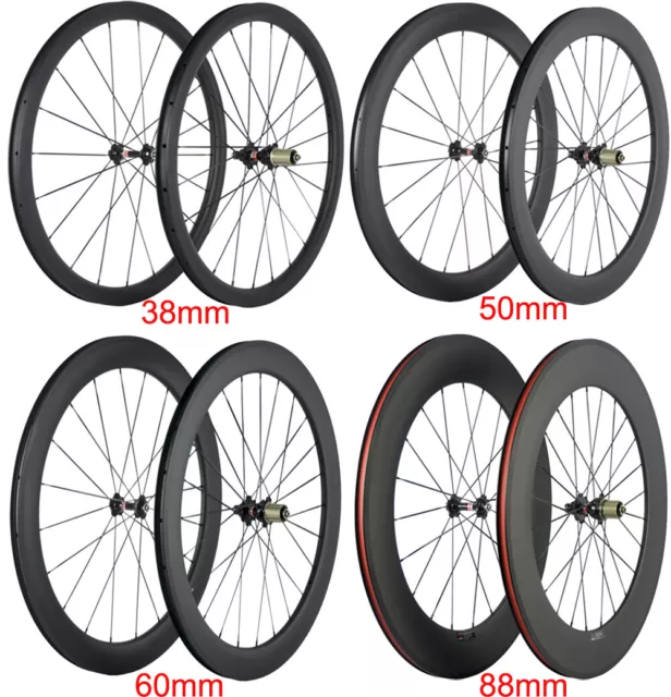 38/50/60/88mm Rennrad Fahrrad Carbonfaser Laufradsatz 700C Laufrader Drahtreifen