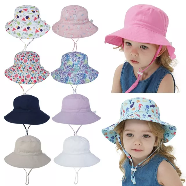 2Pcs Baby Toddler Kids Sun Hat Wide Brim Adjustable Bucket Hat Beach Cap Summer