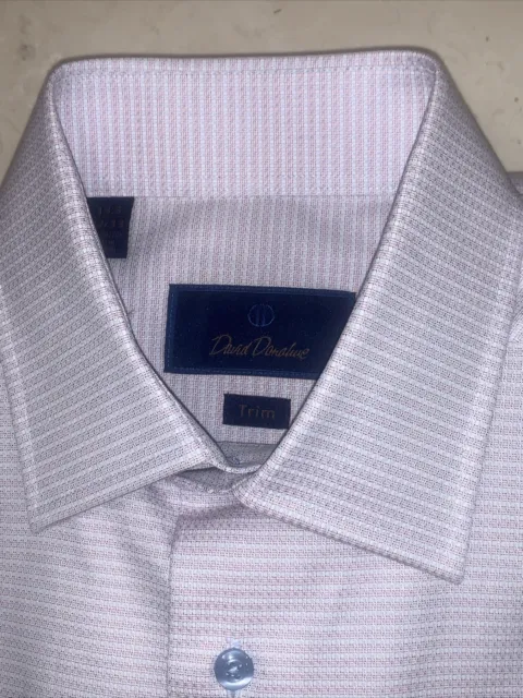 David Donahue Mens Pink/Blue Micro Dobby Trim Fit Dress Shirt 15.5/32-33 $155