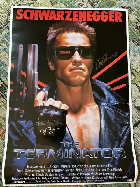 ARNOLD SCHWARZENEGGER Cast SIGNED Terminator Full size POSTER Beckett PHOTO BAS