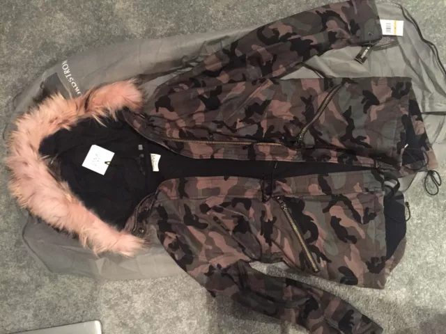 SAM Camo Mini Hudson Jacket with Fur Trim Hooded Parka - Size S - New with Tags