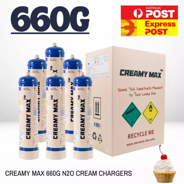 Cream Chargers CREAMYMAX 660g Tank 0.95L Whipped Cream Cylinders - Free Nozzles