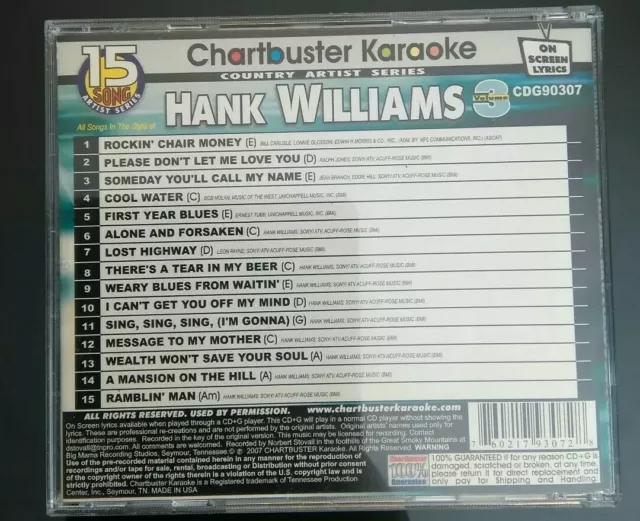 Chartbuster Karaoke Vol. 3 Hank Williams (2007), Country Artist Series CD 2