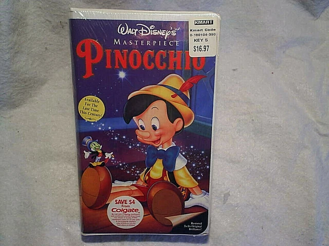 WALT DISNEYS PINOCCHIO MASTERPIECE VHS MOVIE SEALED,jiminy Cricket,Geppetto