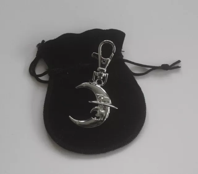 Crescent Moon Witches face charm with Diamante engraved with initials, date etc