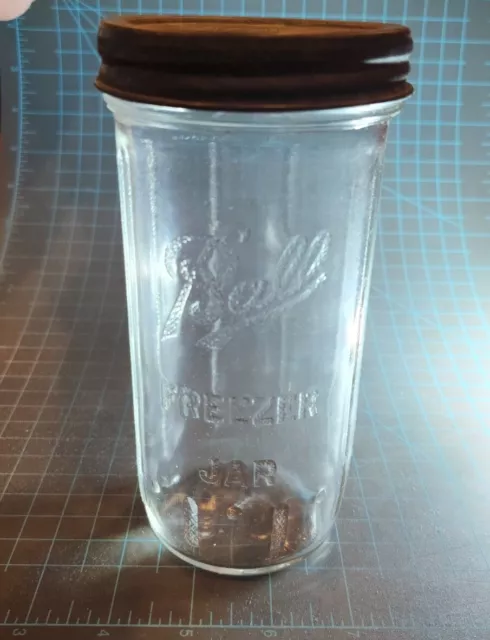 Vtg Ball Refrigerator Freezer Glass Canning Jar w/ Ball Freezer Cap - gwJJ