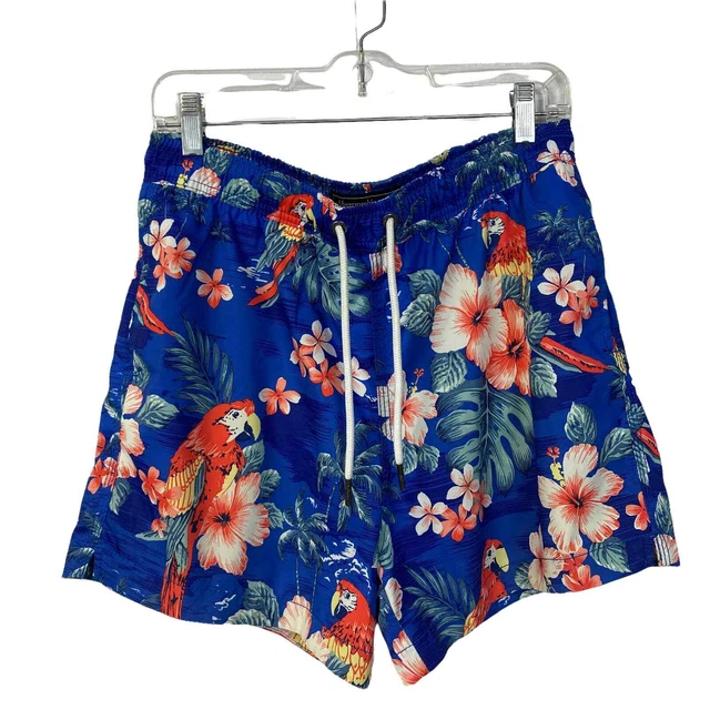 Men's ABERCROMBIE & FITCH size M Swim Trunks Blue Tropical Print Elastic Waist