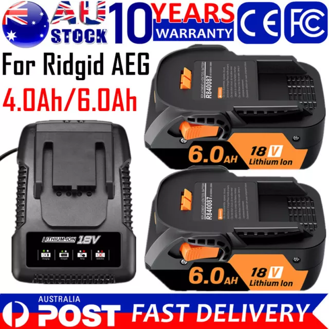 6.0Ah 18V Li-Ion Battery for RIDGID AEG R840087 R840086 R840085 L1830R / Charger
