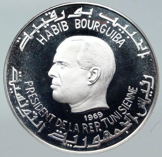 1969 TUNISIA History SAINT AUGUSTINE Vintage Proof Silver 1 Dinar Coin i86255 2