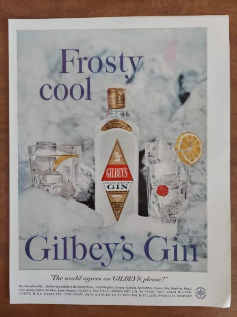 Distilled London Dry Gin Frosty Cold W & A Gilbeys Ltd 1959 Vintage Print Ad