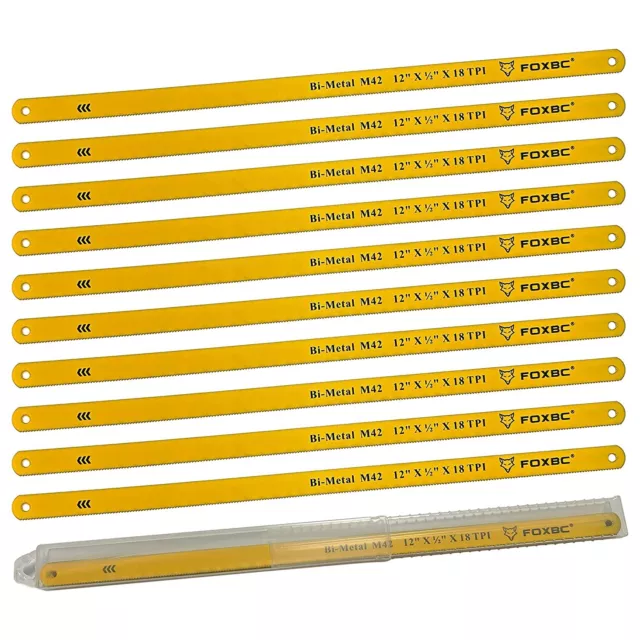 10 Piece Hacksaw Replacement Blades 12 Inch 18 TPI, Bi-Metal M42, Metal Cutting