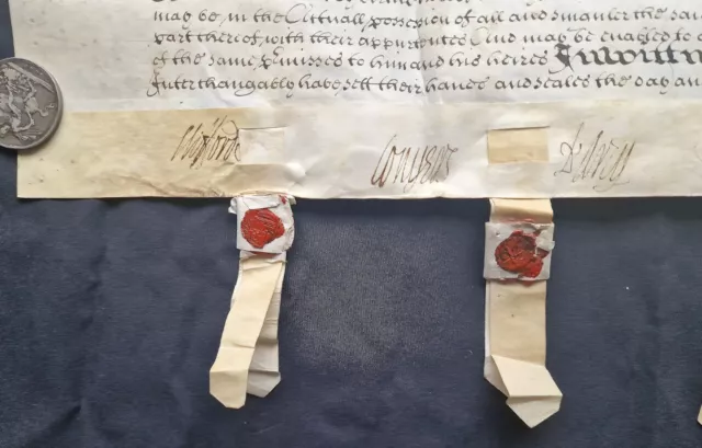 Charles II Reign Legal Indenture 1679 on Vellum, Lease of Land, Wax Seals Intact 3