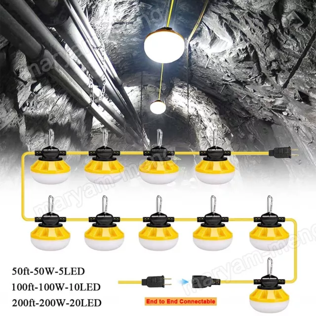 200ft LED Construction String Lights Industrial Grade Work Lighting Waterproof