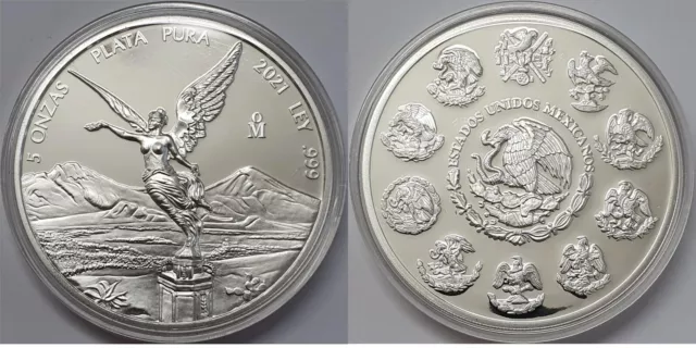 Mexiko 5 Unzen oz Silber AG Siegesgöttin Libertad 2021 PP Proof in Kapsel