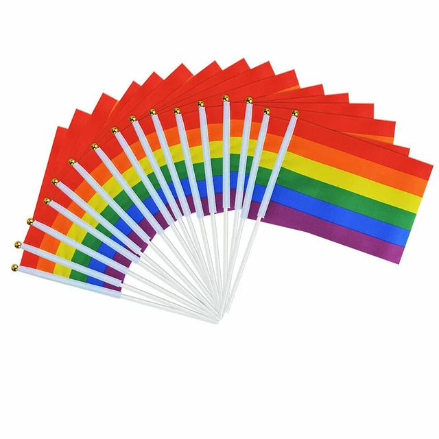 Handheld Rainbow Flag Mini Desktop 20x14 Waving Pride Gay Party LGBT Small Stick
