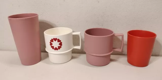 4 Vintage Tupperware Tumbler Cups Drinking Pink White No Lids