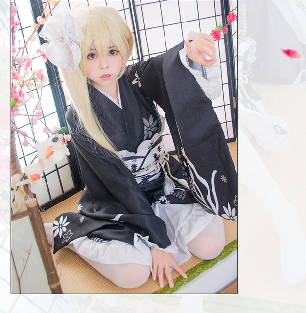 Womens Girls Japanese Cherry Blossom Yukata Kimono Halloween Costume Cosplay ZG9