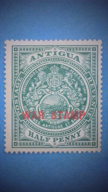 Antigua. 1917 (1 Oct) ½d WAR STAMP. SG53 MH. Wmk Mult Crown CA. P14.