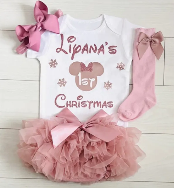 Set abito personalizzato per bambine My 1st First Natale mutandine tutù scure Minnie