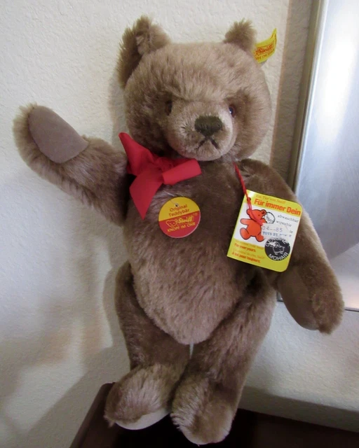 VINTAGE 1950'S STEIFF Original Teddy Bear Brown MohairGROWLER +Neck