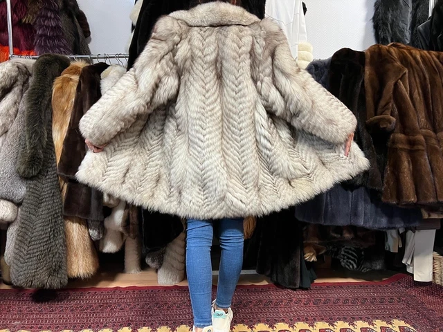 Veste En Renard Bleu Argenté Taille 42 – Vintage, Portée 3 Fois, Fabrication Française