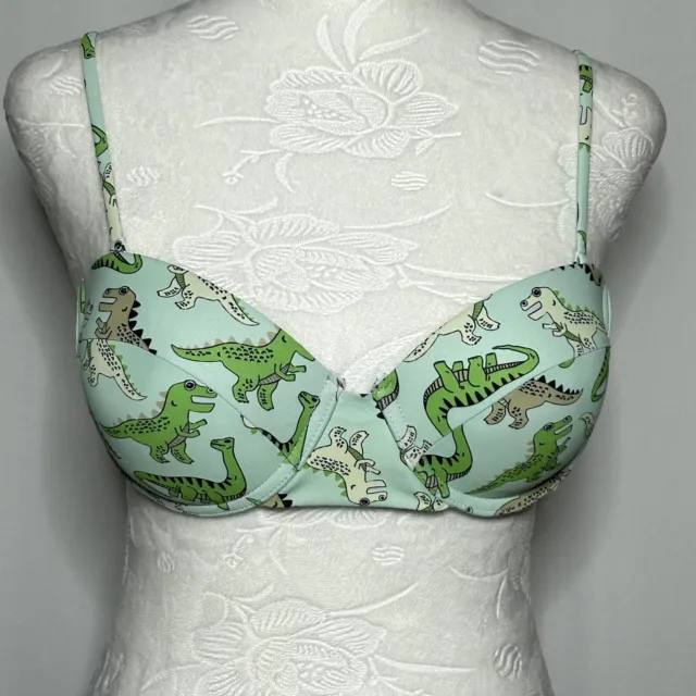 SHEIN Dinosaur Print Padded Adjustable Bikini Top Green *see measurements