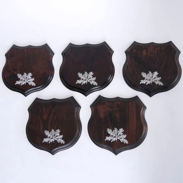 5x Wappenschilder Jabalí Af 19cm Escudo de Trofeo Hoja de Roble Portada Plata