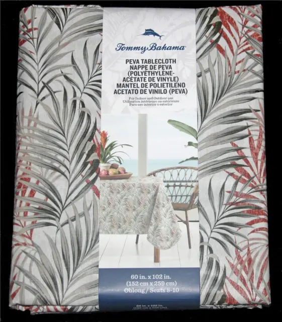 Tommy Bahama Tropical Fronds Linen Look Textured Vinyl Flannel Back Tablecloth