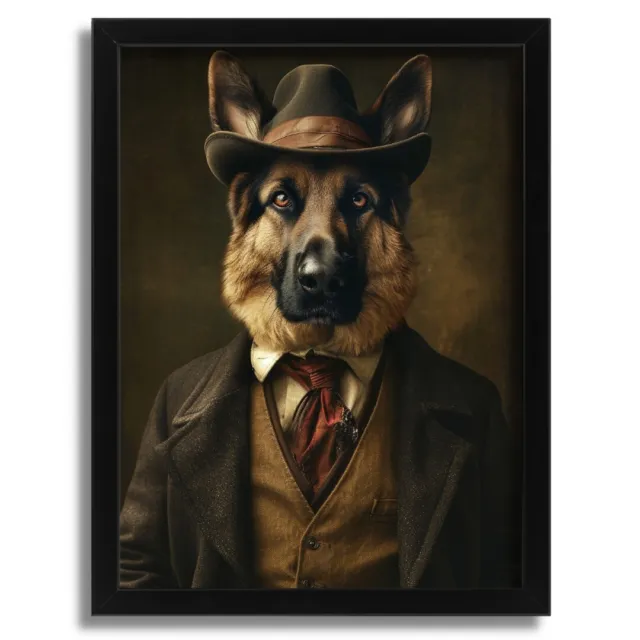 Retro Gentleman Portrait German Shepherd Wall Art Dog In A Suit Poster Art Print